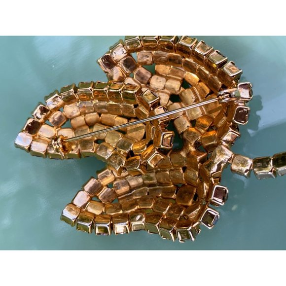 Vintage 1960s Large AB Rhinestone Cluster Leaf Brooch - Picture 12 of 12